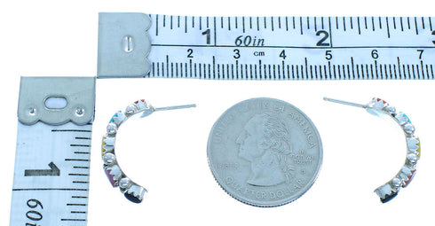 Multicolor Genuine Sterling Silver Post Hoop Zuni Earrings TX103313