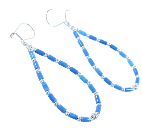Genuine Sterling Silver Denim Lapis Bead Hook Dangle Earrings QX104013