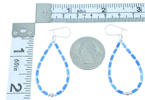 Genuine Sterling Silver Denim Lapis Bead Hook Dangle Earrings QX104013