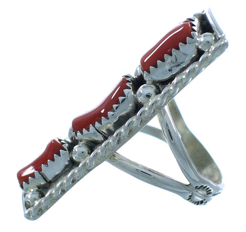 American Indian Navajo Genuine Sterling Silver Water Wave Coral Ring Size 7-3/4 TX104112