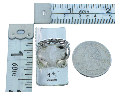 American Indian Navajo Genuine Sterling Silver Water Wave Coral Ring Size 7-3/4 TX104112