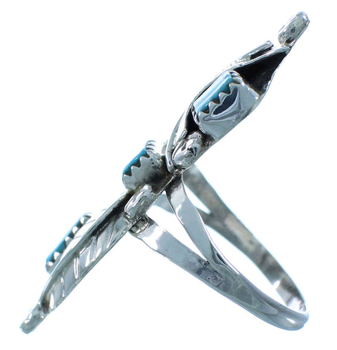 American Indian Zuni Turquoise Sterling Silver Leaf Ring Size 8-1/4 TX104046