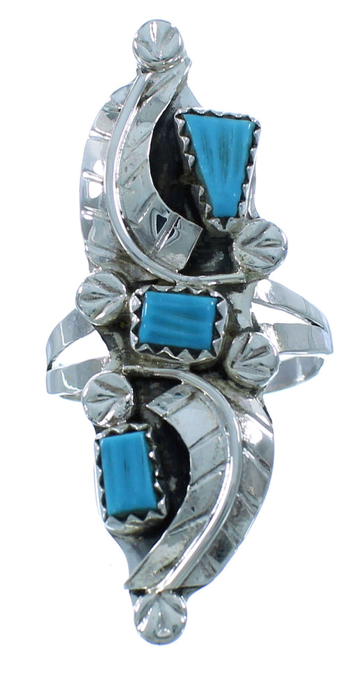Zuni Leaf Sterling Silver And Turquoise Ring Size 10 SX110130