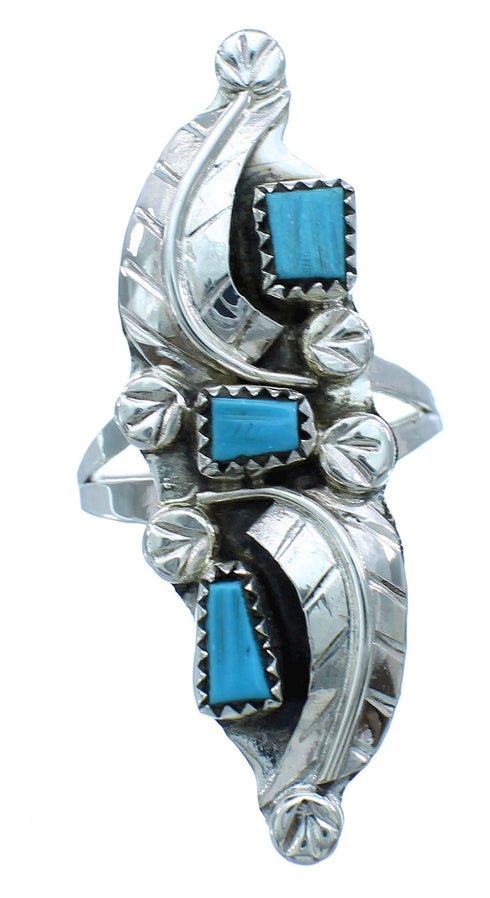 Turquoise Sterling Silver Zuni Leaf Ring Size 8 TX104090