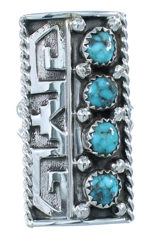 Turquoise Authentic Sterling Silver Water Wave Navajo Indian Ring Size 6-3/4 SN20458