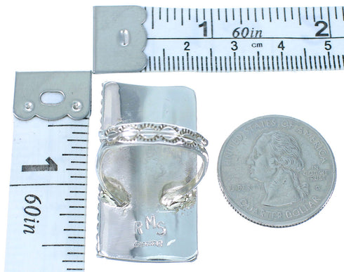 Turquoise Authentic Sterling Silver Water Wave Navajo Indian Ring Size 6-3/4 SN20458