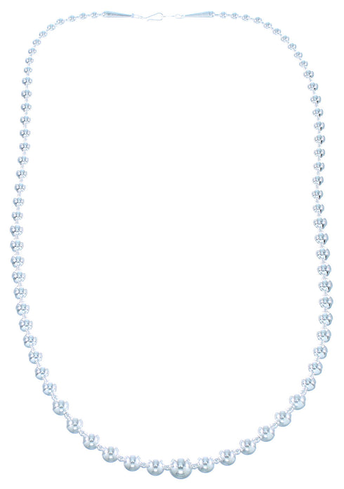 Native American Genuine Sterling Silver Navajo Bead Necklace TX104714
