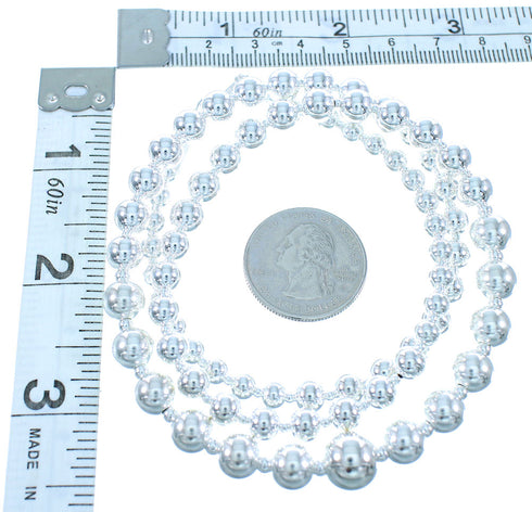 Native American Genuine Sterling Silver Navajo Bead Necklace TX104714