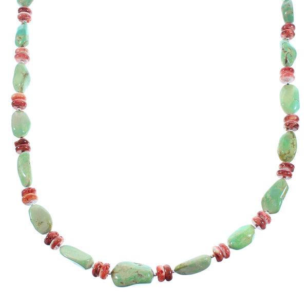 Sterling Silver Turquoise And Red Oyster Shell Native American Bead Necklace TX104949