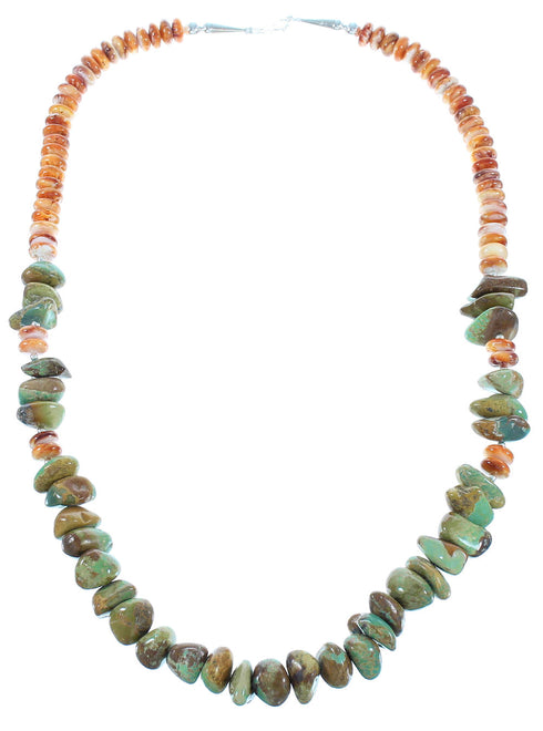 Authentic Stelring Silver Turquoise And Oyster Shell Navajo Bead Necklace TX104351
