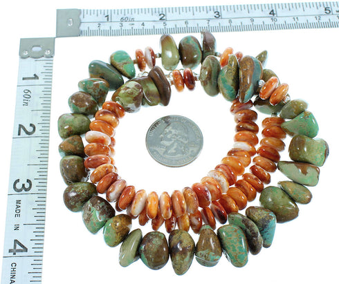 Authentic Stelring Silver Turquoise And Oyster Shell Navajo Bead Necklace TX104351