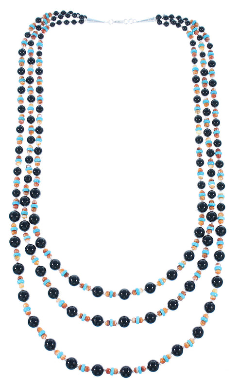 Navajo Multicolor Sterling Silver 3-Strand Bead Necklace SX105021