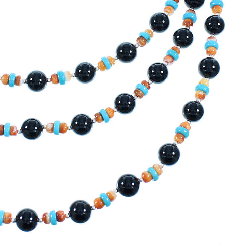 Navajo Multicolor Sterling Silver 3-Strand Bead Necklace SX105021