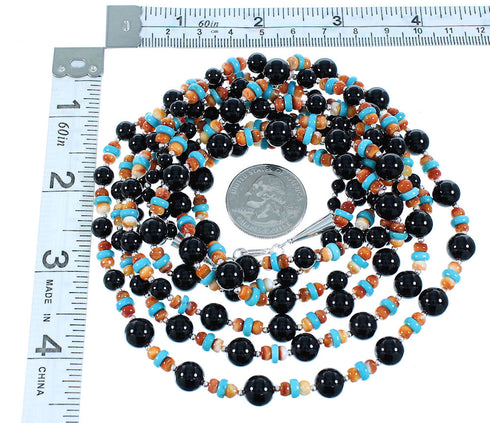 Navajo Multicolor Sterling Silver 3-Strand Bead Necklace SX105021