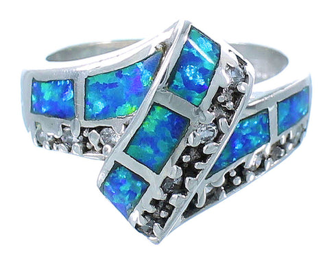 Blue Opal Inlay Authentic Sterling Silver Size 5-3/4 Jewelry AS50079