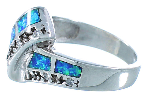 Blue Opal Inlay Authentic Sterling Silver Size 5-3/4 Jewelry AS50079