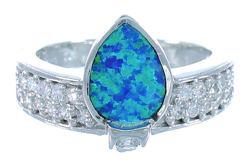 Sterling Silver And Blue Opal Inlay Ring Size 8 Jewelry AS51607