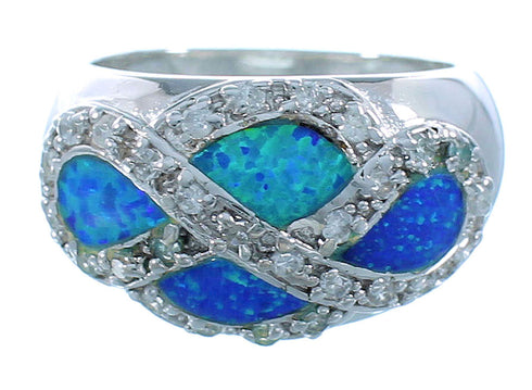 Blue Opal Inlay Authentic Sterling Silver Ring Size 6-3/4 DS50998