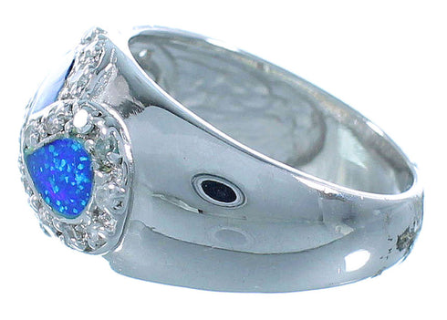 Blue Opal Inlay And Authentic Sterling Silver Ring Size 5-3/4 DS50993