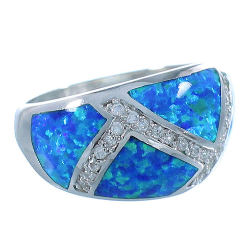 Genuine Sterling Silver Blue Opal Inlay Ring Size 8-1/4 DS49351