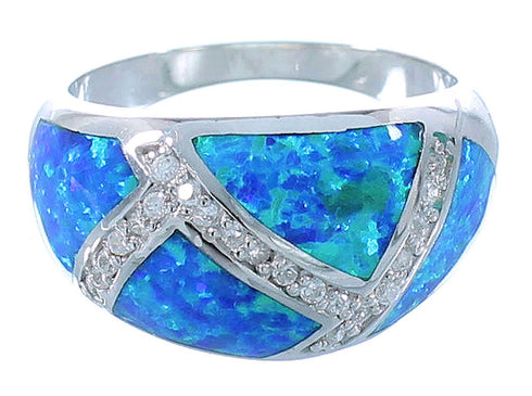 Blue Opal Inlay Genuine Sterling Silver Ring Size 6-1/4 DS49343