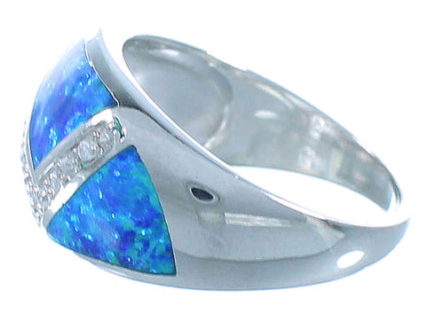 Genuine Sterling Silver Blue Opal Inlay Ring Size 8-1/4 DS49351