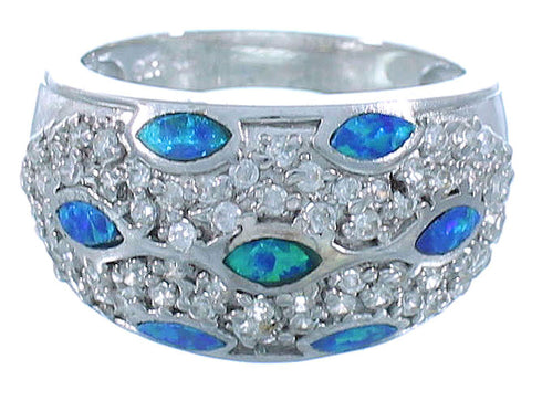 Sterling Silver Jewelry And Blue Opal Inlay Ring Size 7-3/4 DS51025