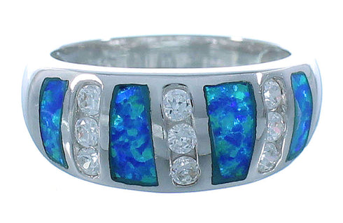 Sterling Silver Blue Opal Inlay Jewelry Ring Size 7-1/4 DS49358