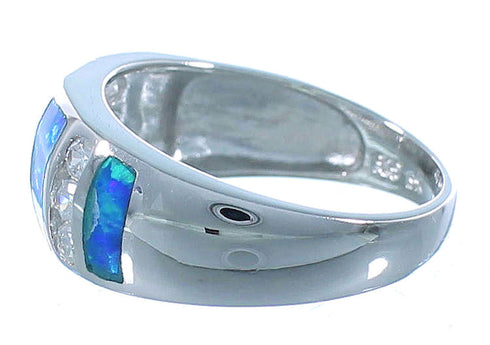 Sterling Silver Blue Opal Inlay Jewelry Ring Size 7-1/4 DS49358