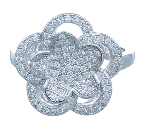 Cubic Zirconia Flower Sterling Silver Ring Size 7-3/4 AX100725