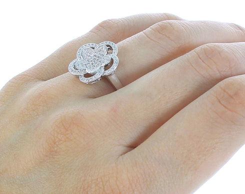 Sterling Silver Cubic Zirconia Flower Ring Size 6-3/4 AS55001