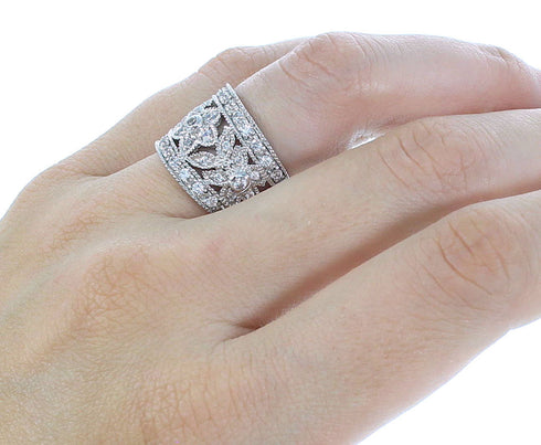 Sterling Silver Cubic Zirconia Flower Ring Size 5-3/4 AX71328