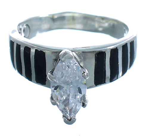 Black Jade Inlay And Sterling Silver Jewelry Ring Size 6-1/4 DS45176