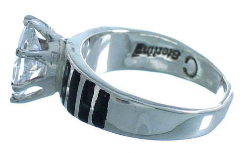 Black Jade Inlay And Sterling Silver Jewelry Ring Size 6-1/4 DS45176