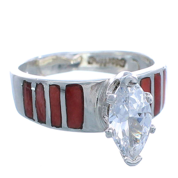 Sterling Silver Red Oyster Shell Jewelry Ring Size 5-3/4 DS45193