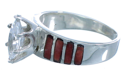 Red Oyster Shell Silver Wedding Band Ring Set Size 4-3/4 NS40773