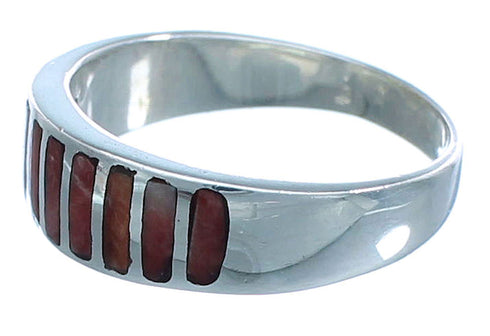 Red Oyster Shell Silver Wedding Band Ring Set Size 4-3/4 NS40773