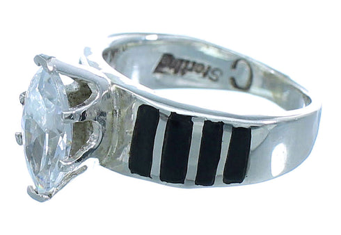 Sterling Black Jade Inlay Wedding Band Ring Set Size 4-3/4 NS55303