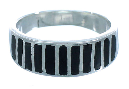 Sterling Black Jade Inlay Wedding Band Ring Set Size 4-3/4 NS55303