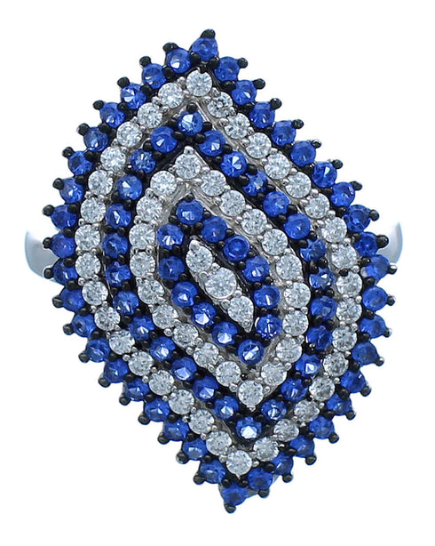 Sterling Silver Blue White CZ Ring Size 6-1/2 Jewelry AS54980