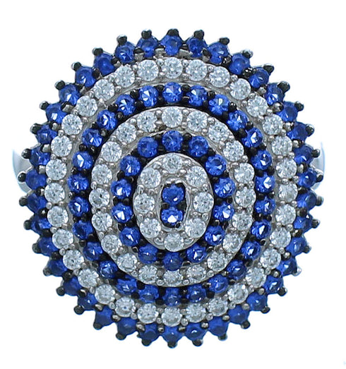 Blue And White Cubic Zirconia Sterling Silver Ring Size 6-3/4 AS54979