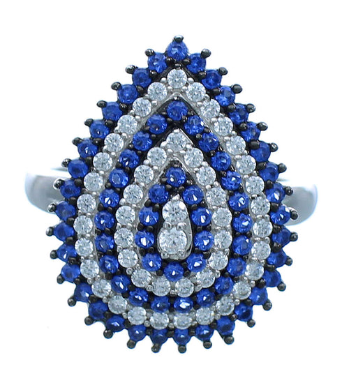 Sterling Silver Blue White Cubic Zirconia Ring Size 6-3/4 AS54986