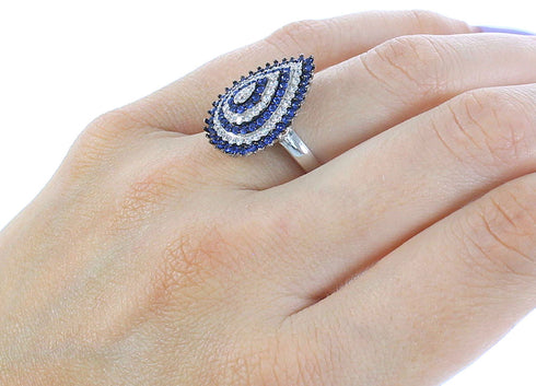 Southwest Blue White CZ Sterling Silver Ring Size 7-1/2 AS54987