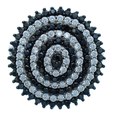 Sterling Silver White Black Cubic Zirconia Ring Size 6-3/4 AS54968