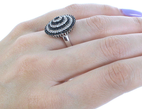 Sterling Silver White Black Cubic Zirconia Ring Size 6-3/4 AS54968