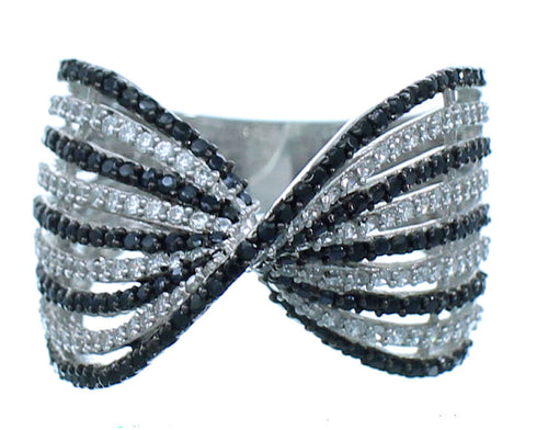 Black And White Cubic Zirconia Genuine Sterling Silver Ring Size 8 AS54962