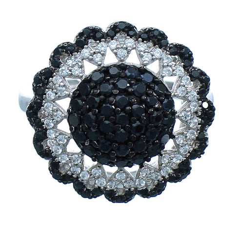 White And Black Cubic Zirconia And Sterling Silver Ring Size 6 AS54926