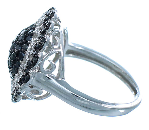 Sterling Silver White And Black Cubic Zirconia Ring Size 7-3/4 AS54924