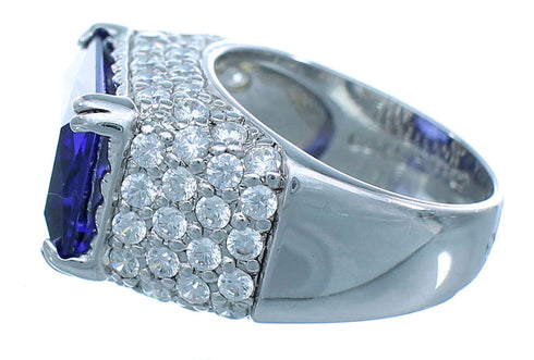 Cubic Zirconia And Tanzanite Sterling Silver Southwestern Ring Size 5 AX71373