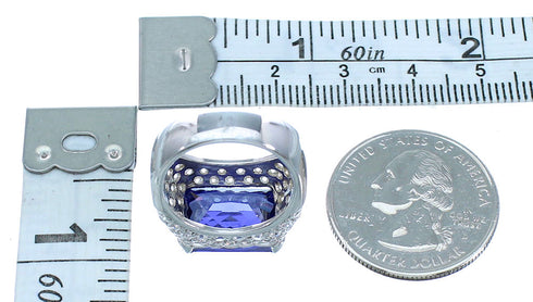 Cubic Zirconia And Tanzanite Sterling Silver Southwestern Ring Size 5 AX71373